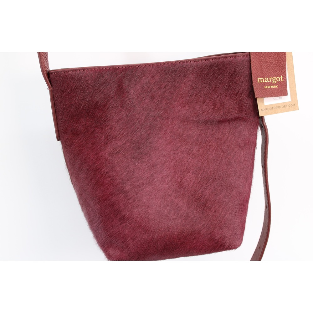 Margot New York Kaye‎ Mini Bucket Bag Burgundy Calf Hair Leather MS1029-MG NEW